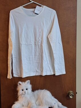 croft & barrow White Long-Sleeve Crewneck Top